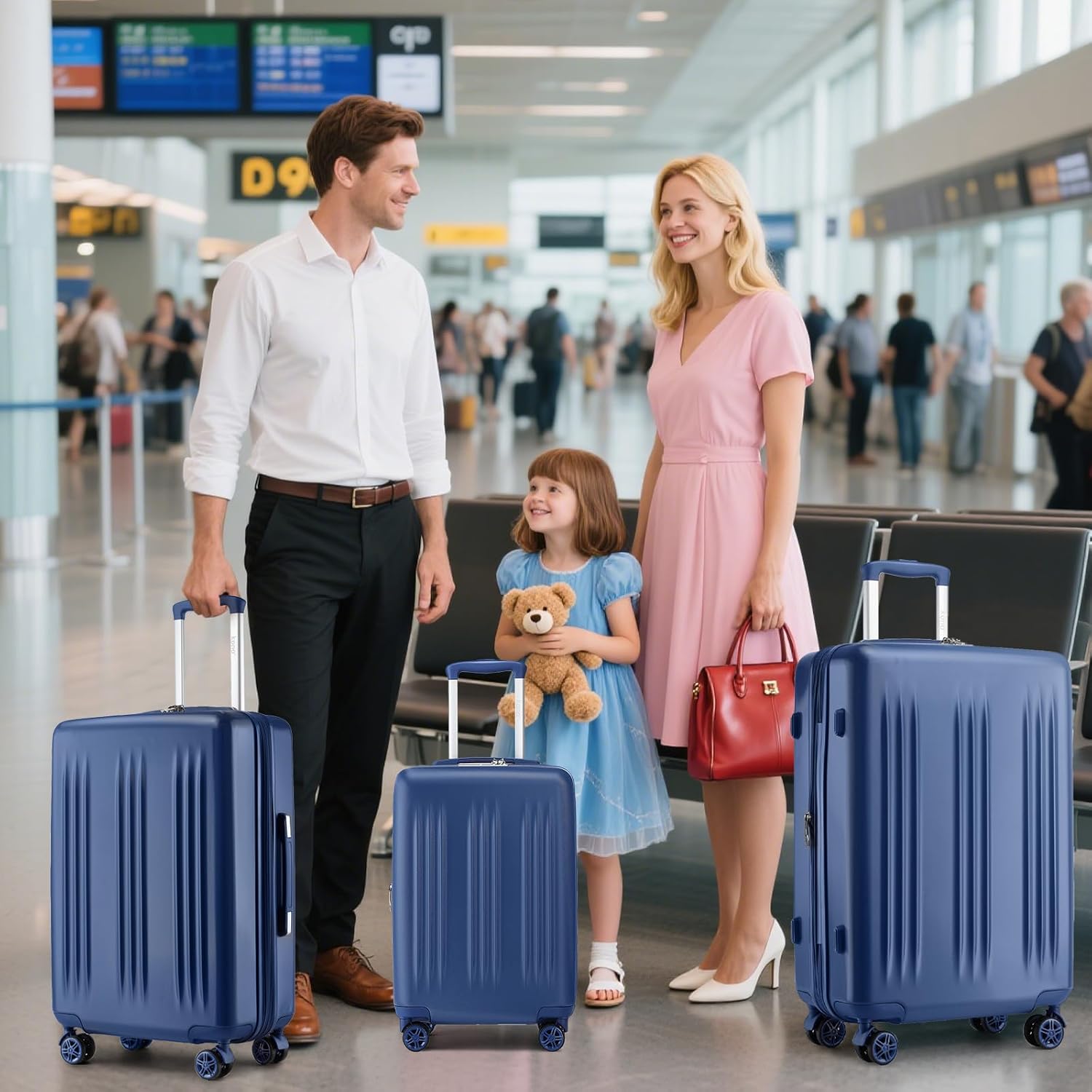 Kono Expandable Luggage 3 Piece Set Hardshell Lightweight 20in 24in 28in Carry On Suitcase with Spinner Wheels TSA Lock(Navy)