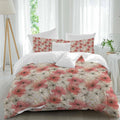 Spring Florals Duvet Cover Set Queen Size 4 Pieces Red White Floral Vintage Water Ink Painting Bedding Set with Zipper Closure, 1 Comforter Cover 92x106 Inches 1 Flat Sheet & 2 Pillow Cases