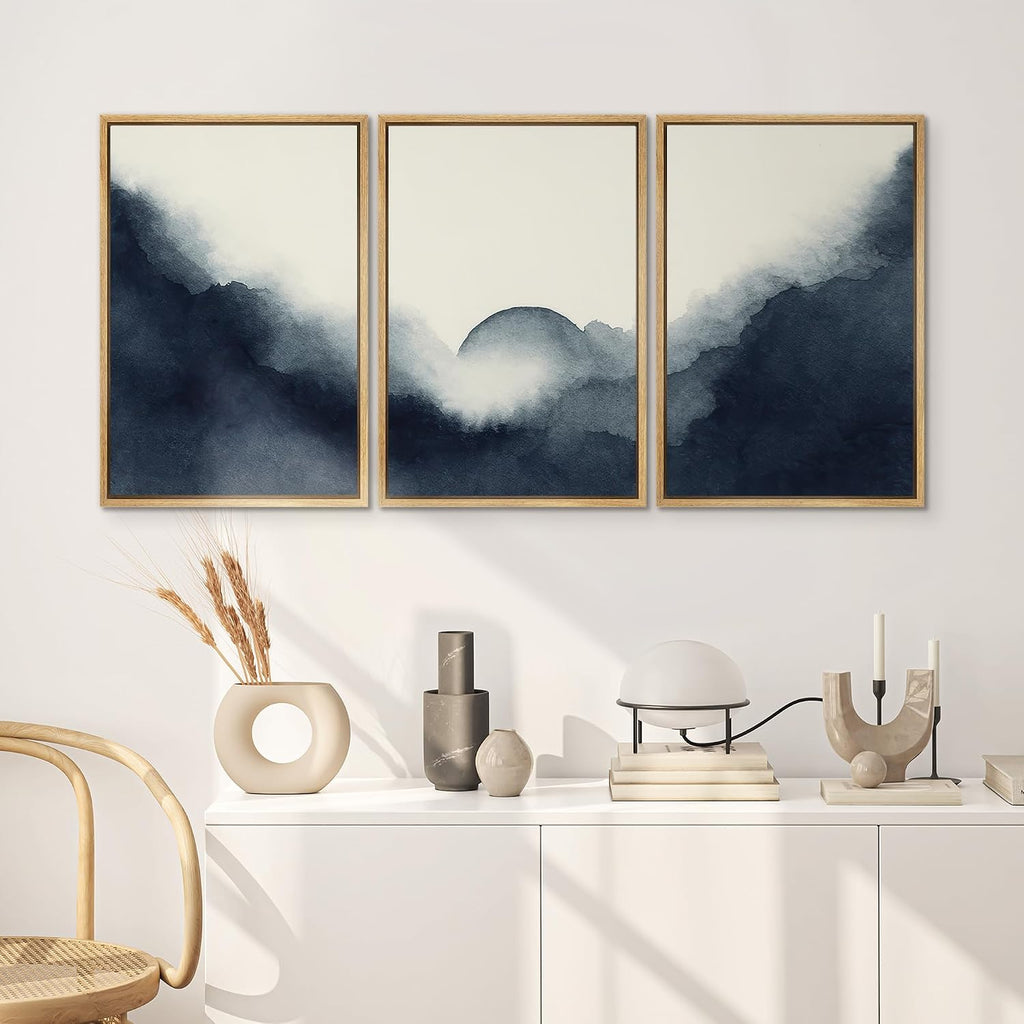 SIGNWIN Framed Canvas Print Wall Art Set Navy Blue Abstract Mountain Contemporary Watercolor Illustrations Modern Colorful Ultra for Living Room, Bedroom, Office - 24'x36'x3 Natural