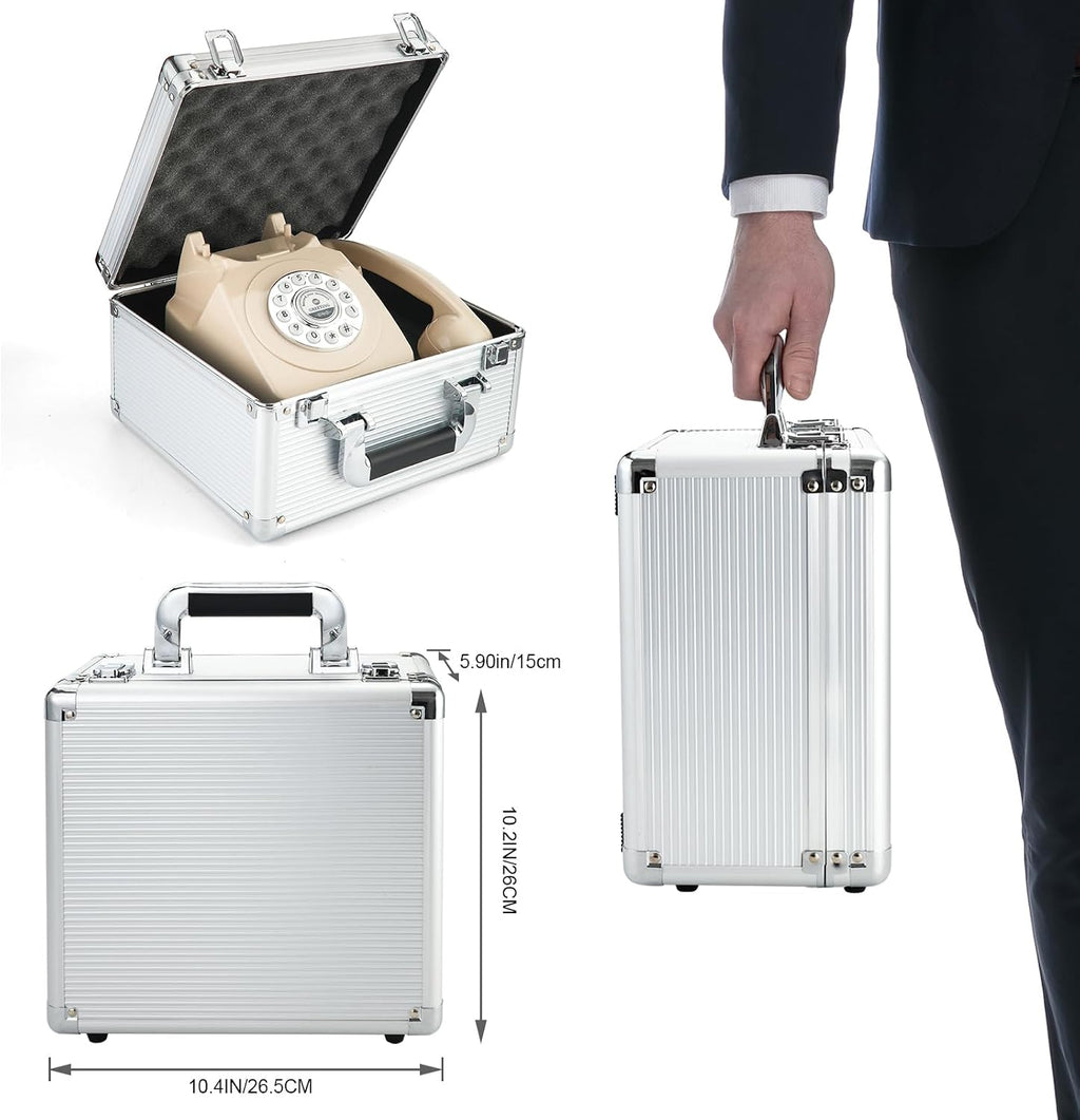 Aluminum Alloy Toolbox Storage Carry Case,Portable Travel Luggage Organizer Box for Audio GuestBook Telephone with Classic Retro Craftsmanship(Silver)