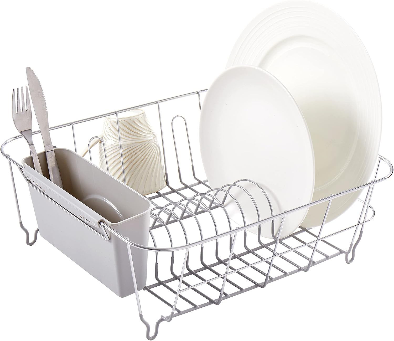 Sweet Home Collection 2 Piece Dish Drying Rack Set Drainer with Utensil Holder Simple Easy to Use Fits in Most Sinks, 14.5' x 13' x 5.25', Silver (Pack of 12)