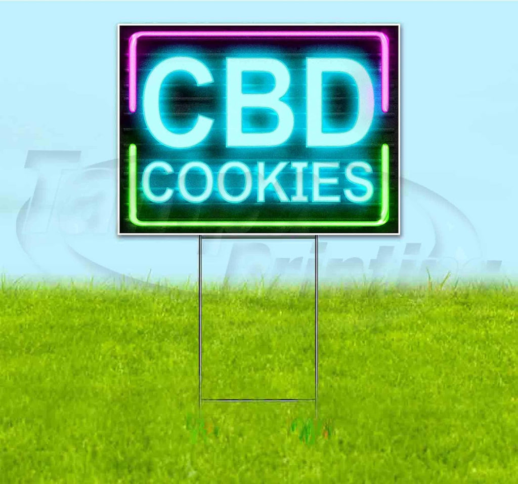 CBD Cookies Neon (18' X 24') Yard Sign, Quantity Discounts, Multi-Packs, Includes Metal Step Stake, Bandit Sign