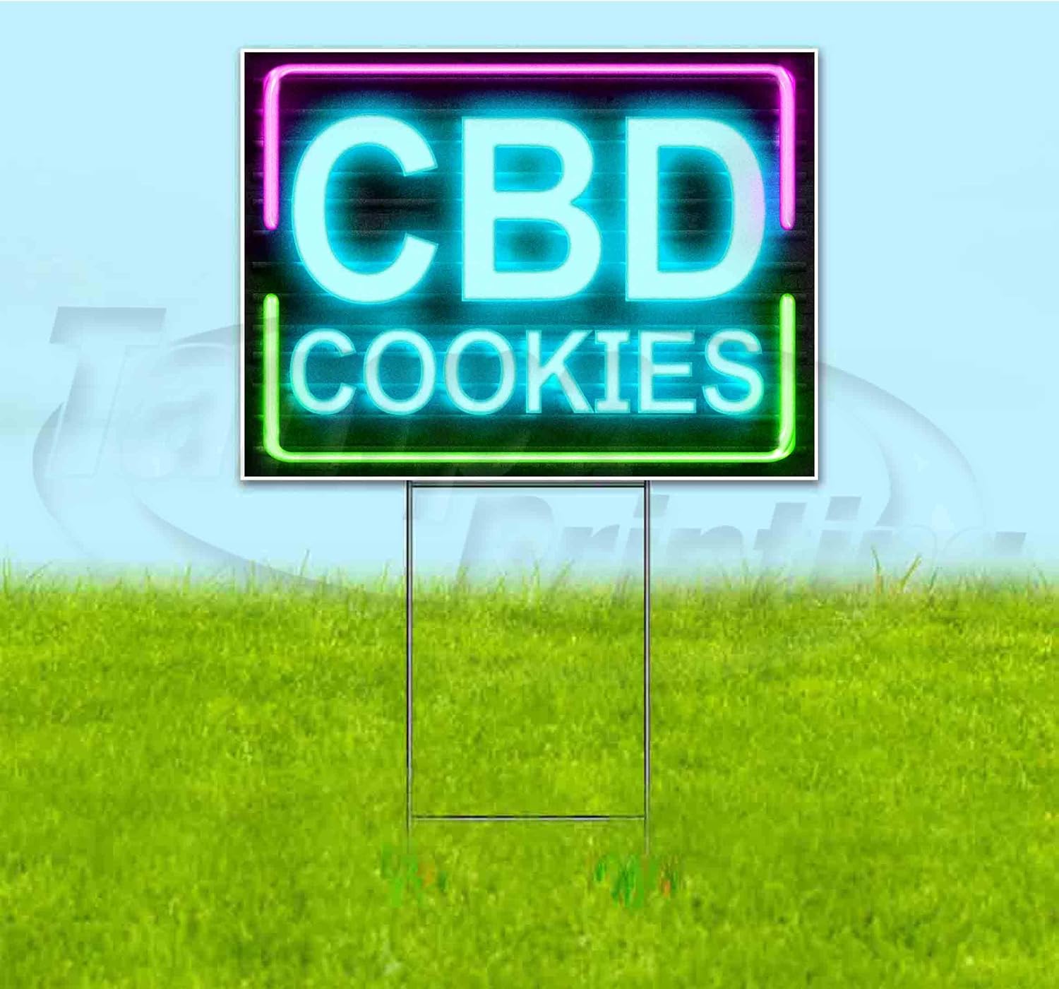 CBD Cookies Neon (18' X 24') Yard Sign, Quantity Discounts, Multi-Packs, Includes Metal Step Stake, Bandit Sign