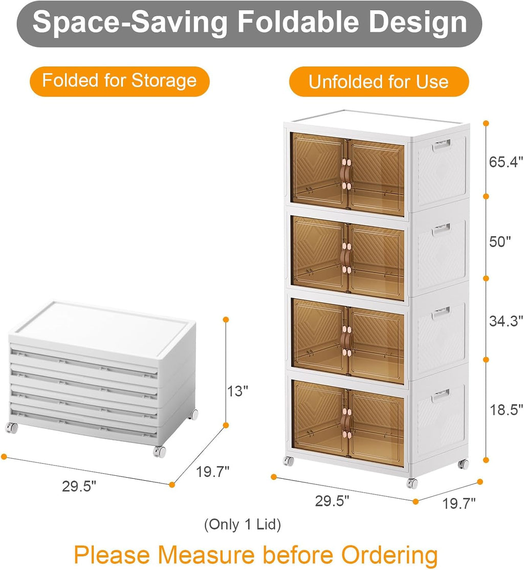 UAMFURI Stackable Storage Bins with Lids, 700QT Closet Organizers and Storage with Doors and Wheels, Extra Large Storage Cabinet, Collapsible Plastic Drawers for Bedroom Dorm Office
