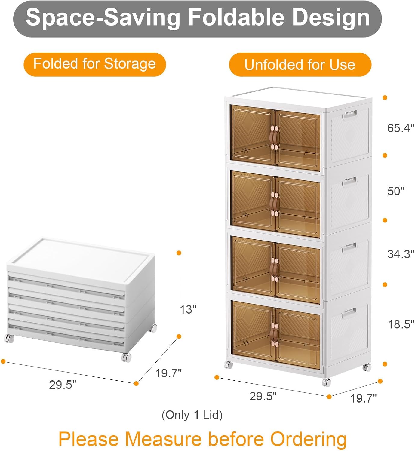 UAMFURI Stackable Storage Bins with Lids, 700QT Closet Organizers and Storage with Doors and Wheels, Extra Large Storage Cabinet, Collapsible Plastic Drawers for Bedroom Dorm Office