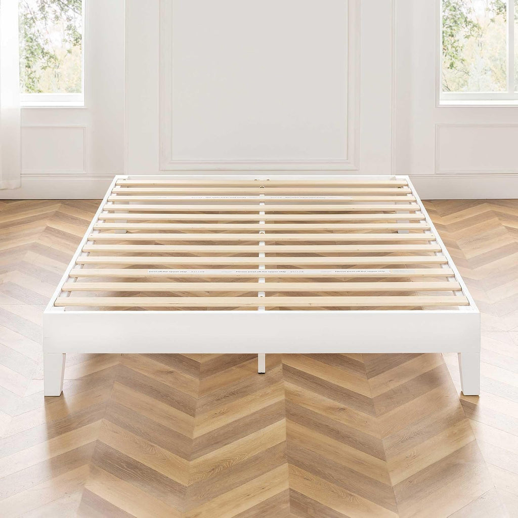 Mellow Naturalista Grand 12 Inch Solid Wood Platform Bed with Wooden Slats, Easy Assembly, Full, White