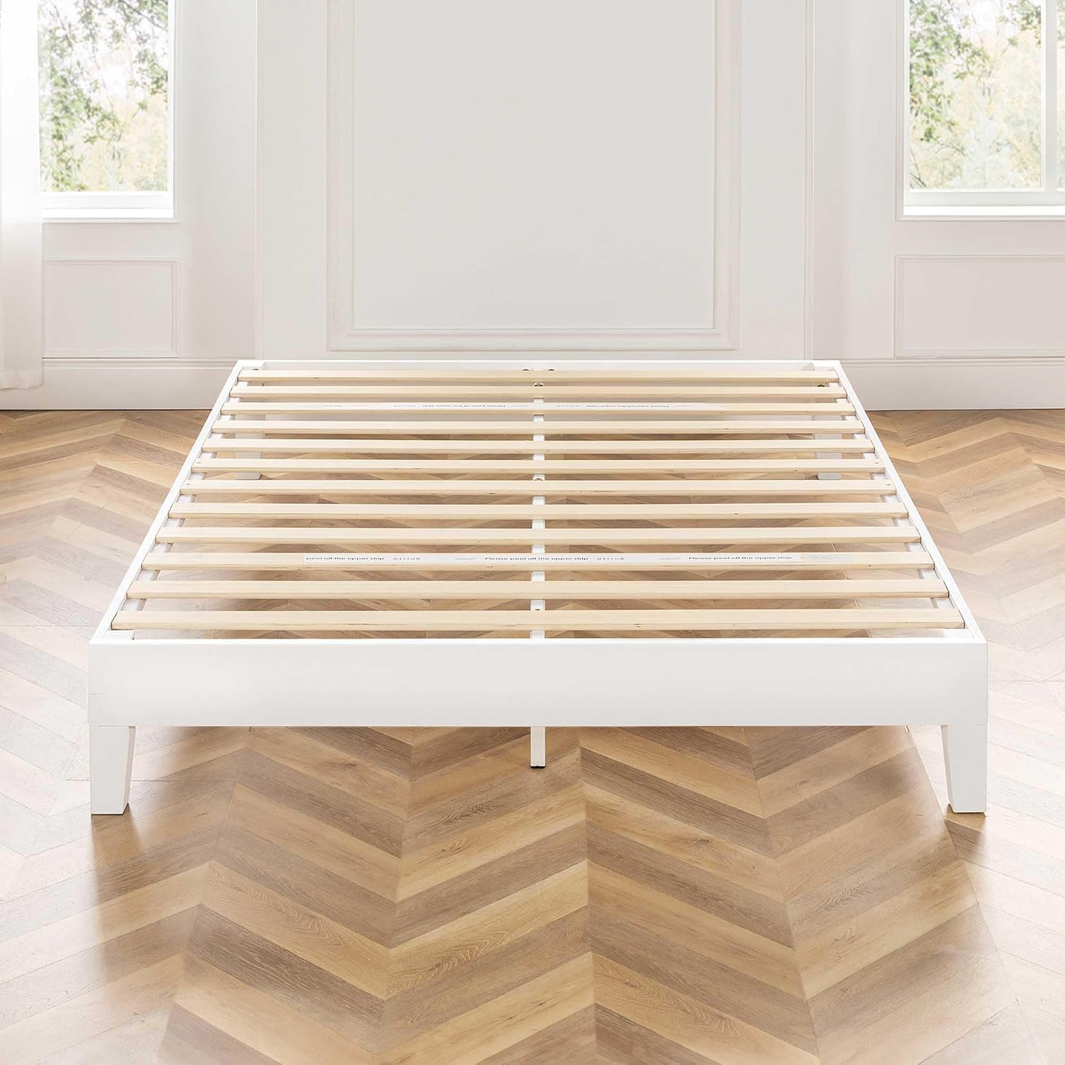 Mellow Naturalista Grand 12 Inch Solid Wood Platform Bed with Wooden Slats, Easy Assembly, Full, White