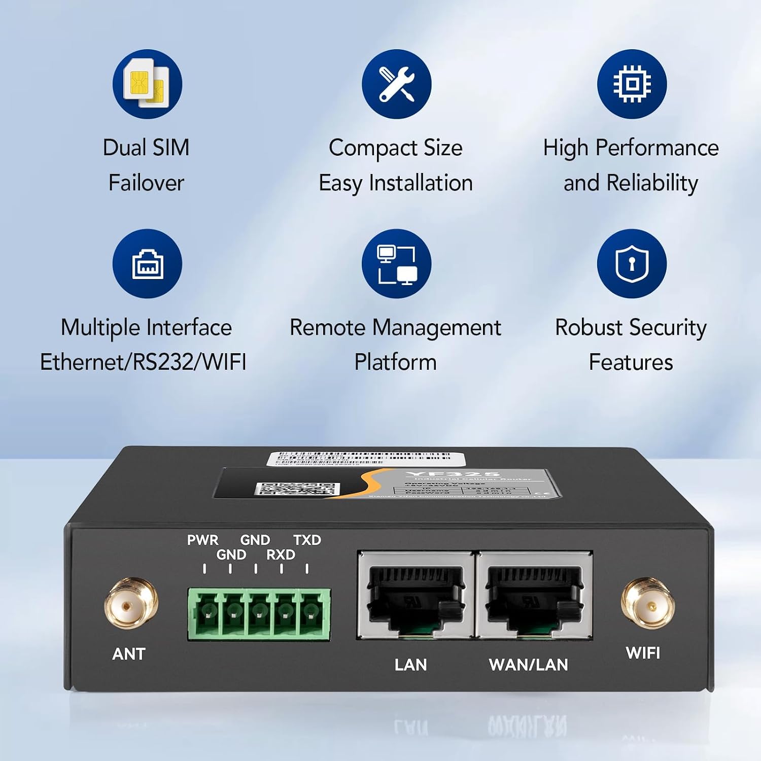 4G VPN Router, Industrial 4G LTE Router Yeacomm YF325 WiFi Modem Unlocked with Dual Sim Card Slot, RS232, External Antenna Cellular Modem in North/South America, NOT for Verizon
