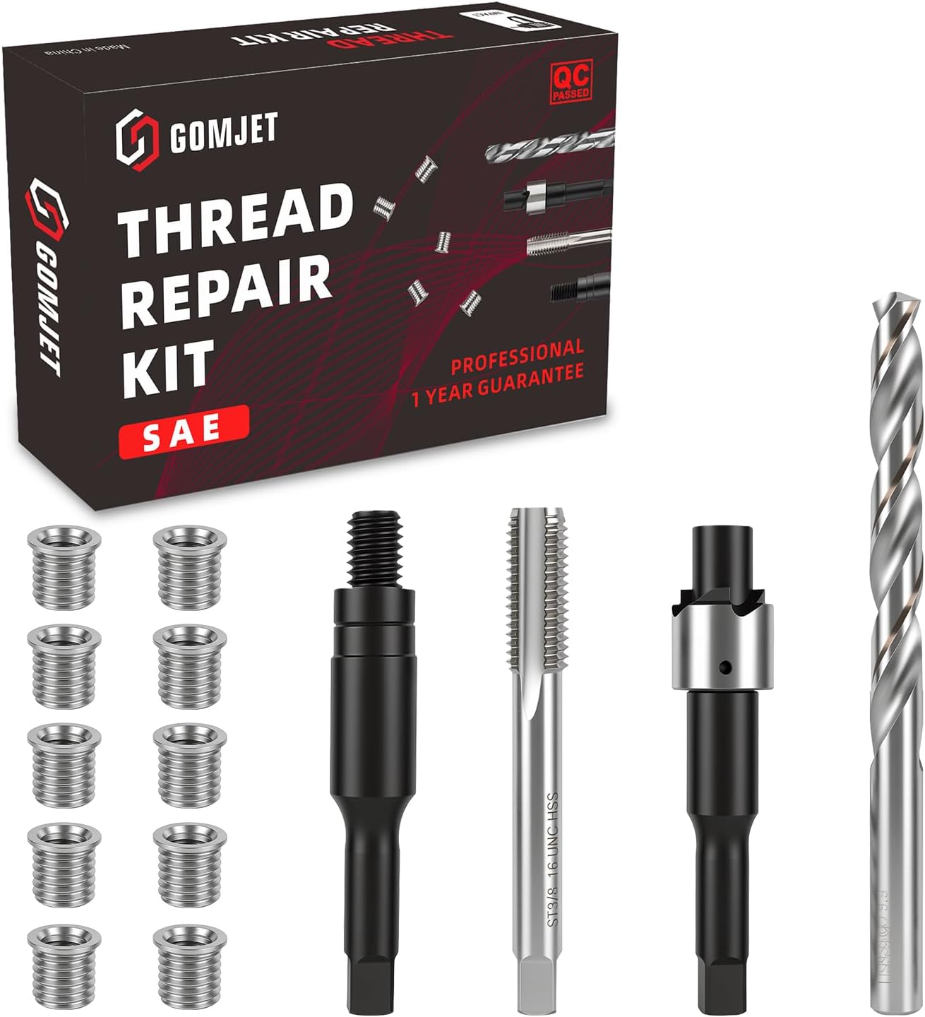 3/8-16 INCH Thread Repair Kit, with 3/8-16X0.484 inch Stainless Steel Insert Qty 10