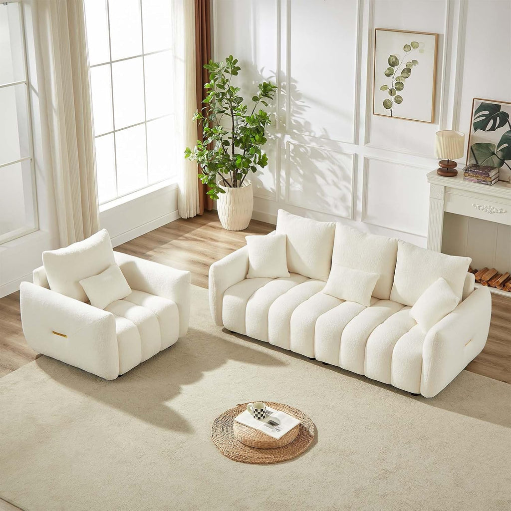 Antetek 35' Modern Accent Single Sofa Chair, Comfy Deep Seat Teddy Living Room Chair, Leisure Boucle Reading Sofa Arm Chair for Bedroom, Office, Apartment, Beige