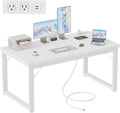 Mericonia 48 Inch Computer Desk with Power Outlets, 1.2' Thick Heavy Duty Industrial Office Desk, Modern Simple Study Writing Table for Home Bedroom Workstation, White