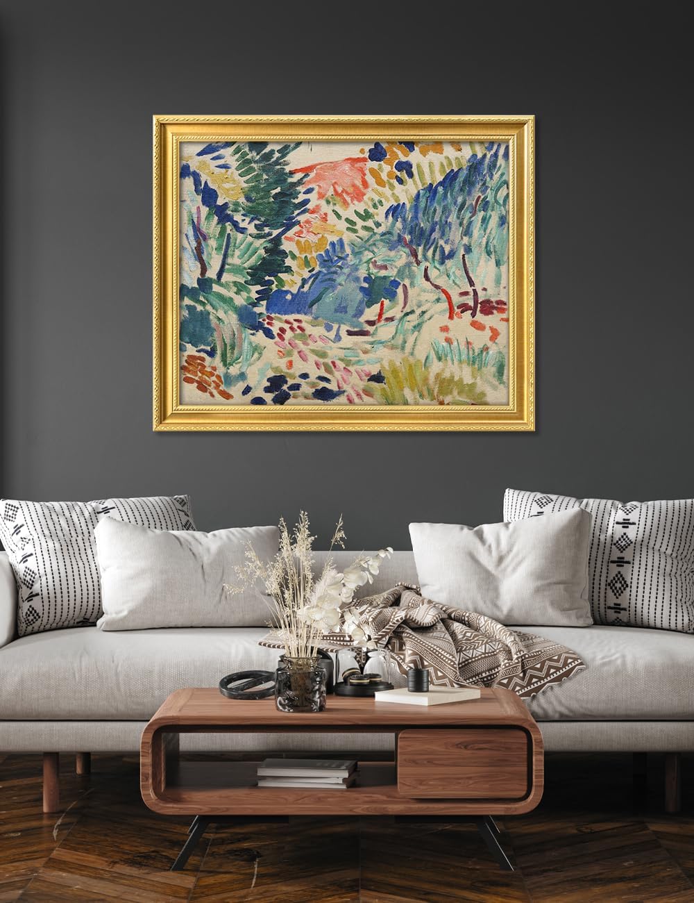 IPIC - In Landscape at Collioure by Henri Matisse, Framed Giclee Print on Canvas, Classic Wall Art with Gold Frame for Living Room or Bedroom, Image: 30x24, Total: 34.8 x 28.8, Made in USA