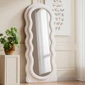 Dewfig Full Length Mirror, 63' x 24'Irregular Wavy Mirror, Large Floor Length Mirrors Wall Mounted, Standing Wavy Mirrors with Flannel Wrapped Wooden Frame for Bedroom/Living Room, White