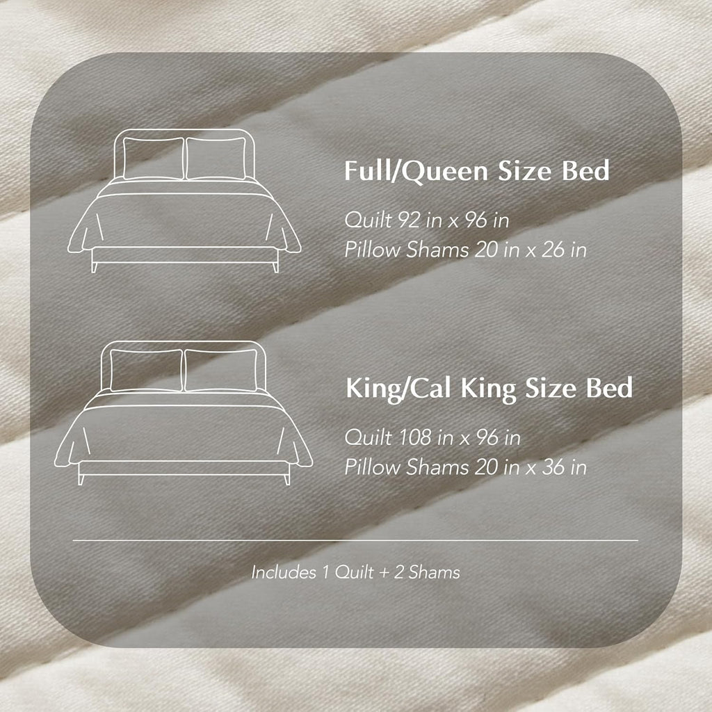 EVERGRACEHOME Cotton Sateen Quilt Set King Size, Pre-Washed Cotton Channel Stitch Coverlet Bedspread, 3 Pieces Lightweight Soft Bedding Sets for All Season, with 2 Pillow Shams, Cream