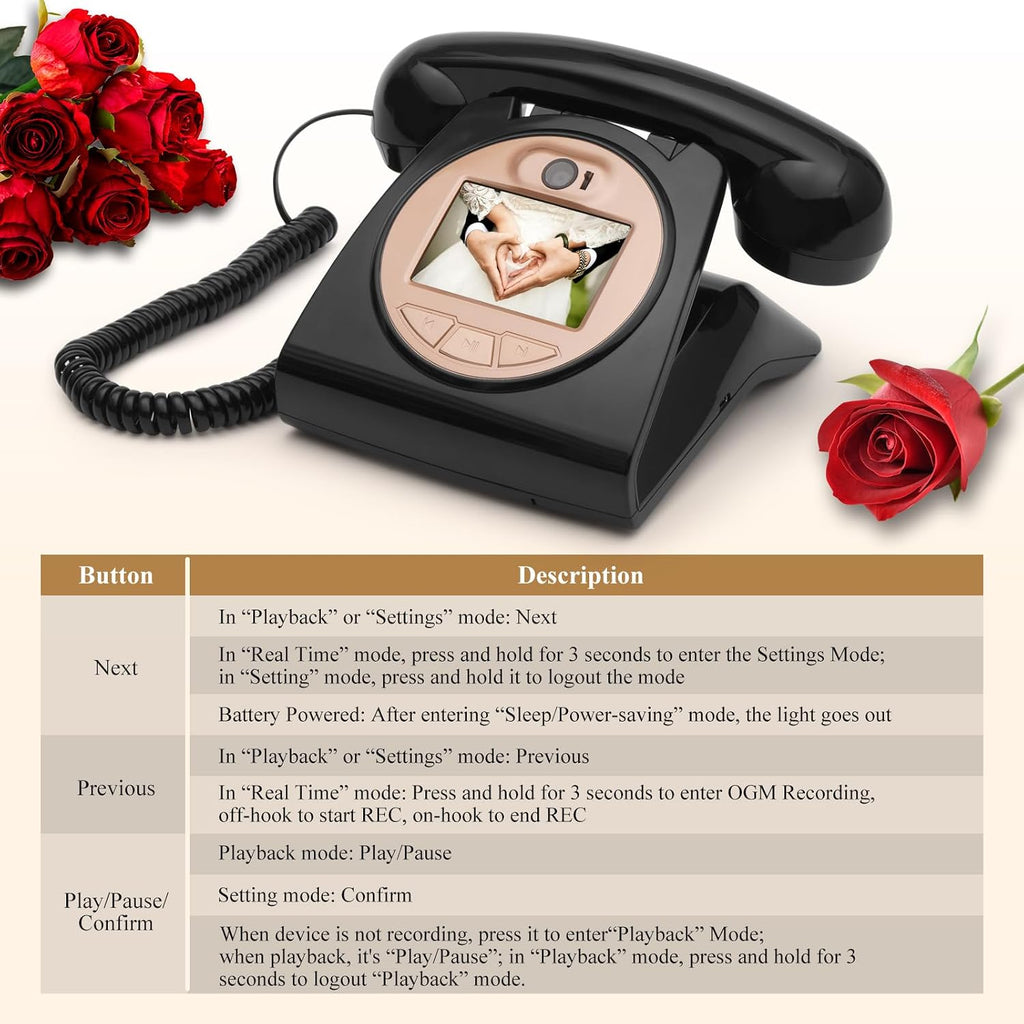 UKBW Video Audio Guest Book Wedding Phone, 1080P HD Video Audio Phone Guestbook, Preserve Your Special Occasions, Ideal for Wedding Bridal Shower, Birthday, Graduations, Baby Shower(Black)