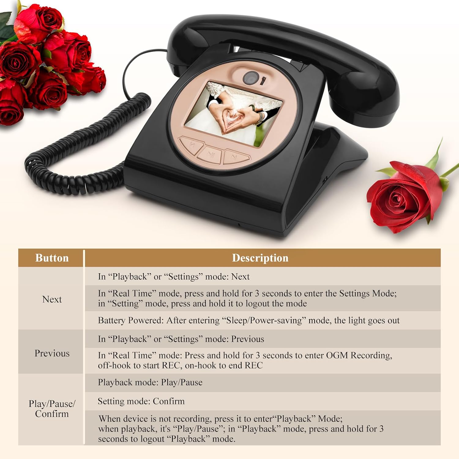 UKBW Video Audio Guest Book Wedding Phone, 1080P HD Video Audio Phone Guestbook, Preserve Your Special Occasions, Ideal for Wedding Bridal Shower, Birthday, Graduations, Baby Shower(Black)