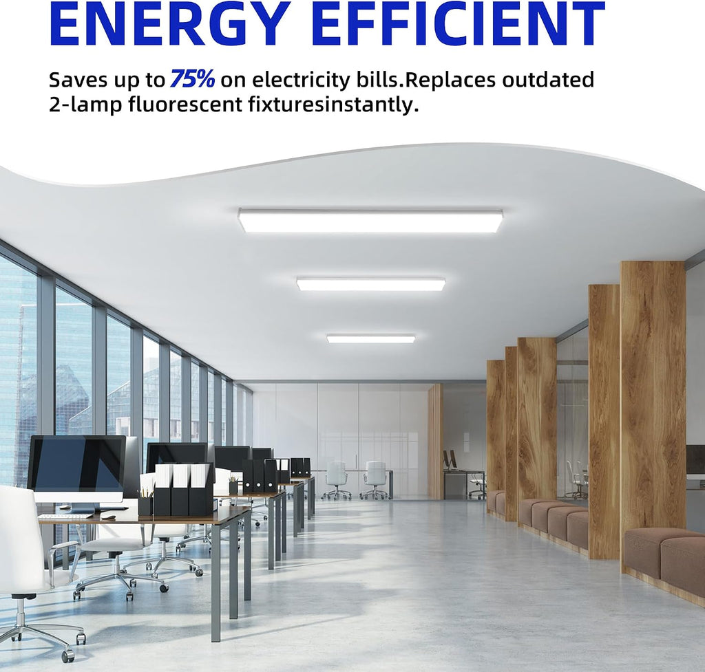 hykolity 4 Pack 4FT 5.7' W LED Wraparound Light 40W Shop Lights for Garage, 2-Lamp 32W Fluorescent Equivalent, 4400lm 4000K, Hardwired, Flushmount Office Ceiling Light Fixture, ETL Listed