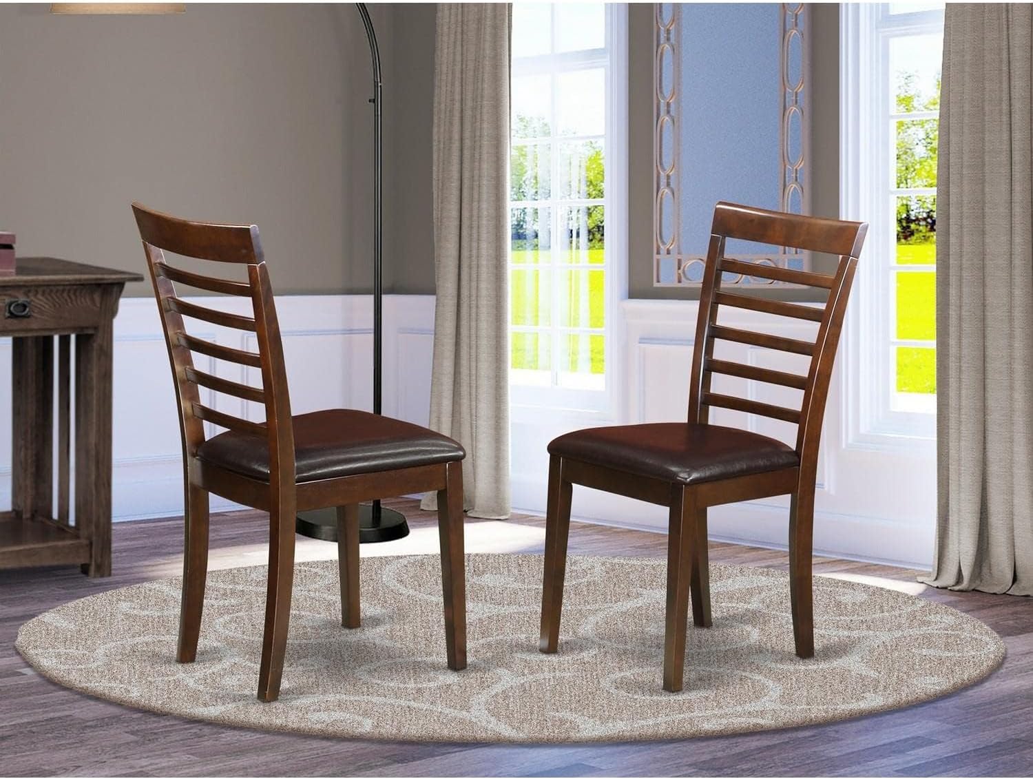 East West Furniture MLC-MAH-LC Milan Dining Chairs - Faux Leather Upholstered Wooden Chairs, Set of 2, Mahogany