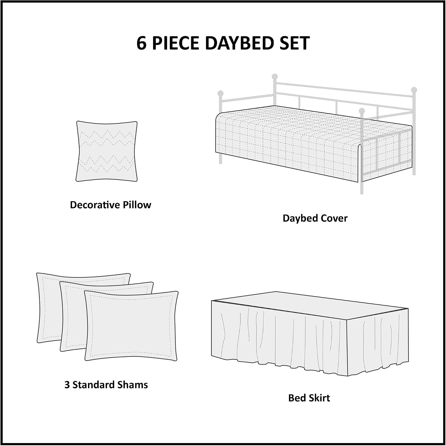 Madison Park Daybed Cover Set Damask Quilted Cover for Daybeds, All Season, Pre-Washed Cotton-Filled Coastal Bedding Scallop Edge, Shams, Bedskirt, Décor Pillows, Tuscany, Seafoam, 39'x75', 6 Piece