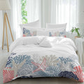 Summer Marine Life Duvet Cover Set Queen Size 4 Pieces Ocean Coral Coastal Starfish Blue Conch Bedding Set with Zipper Closure, 1 Comforter Cover 92x106 Inches 1 Flat Sheet & 2 Pillow Cases