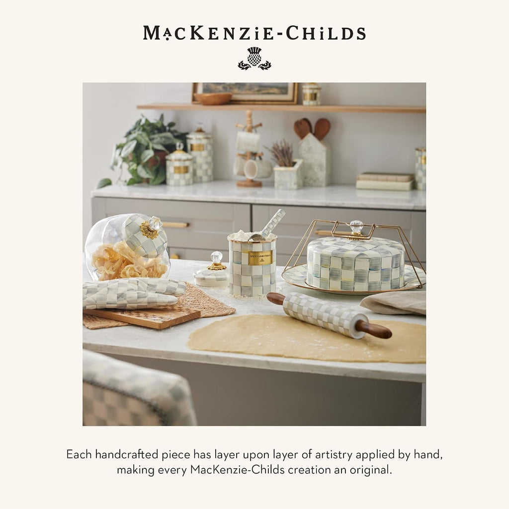 MACKENZIE-CHILDS Enamel Creamer and Sugar-Bowl Set, Cream Dispenser and Sugar Holder, Unique Kitchen Decor, Gray-and-White Sterling Check
