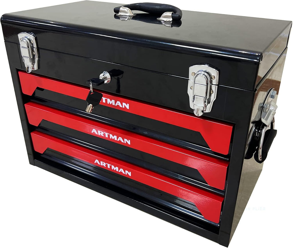 Tool Set and Mechanic Tool Set Box with Handle and 3-Drawer Heavy Duty Metal Box - 339 Piece Tool Kits for Adults Mechanics Workshop Maintenance and Repair Projects - Red