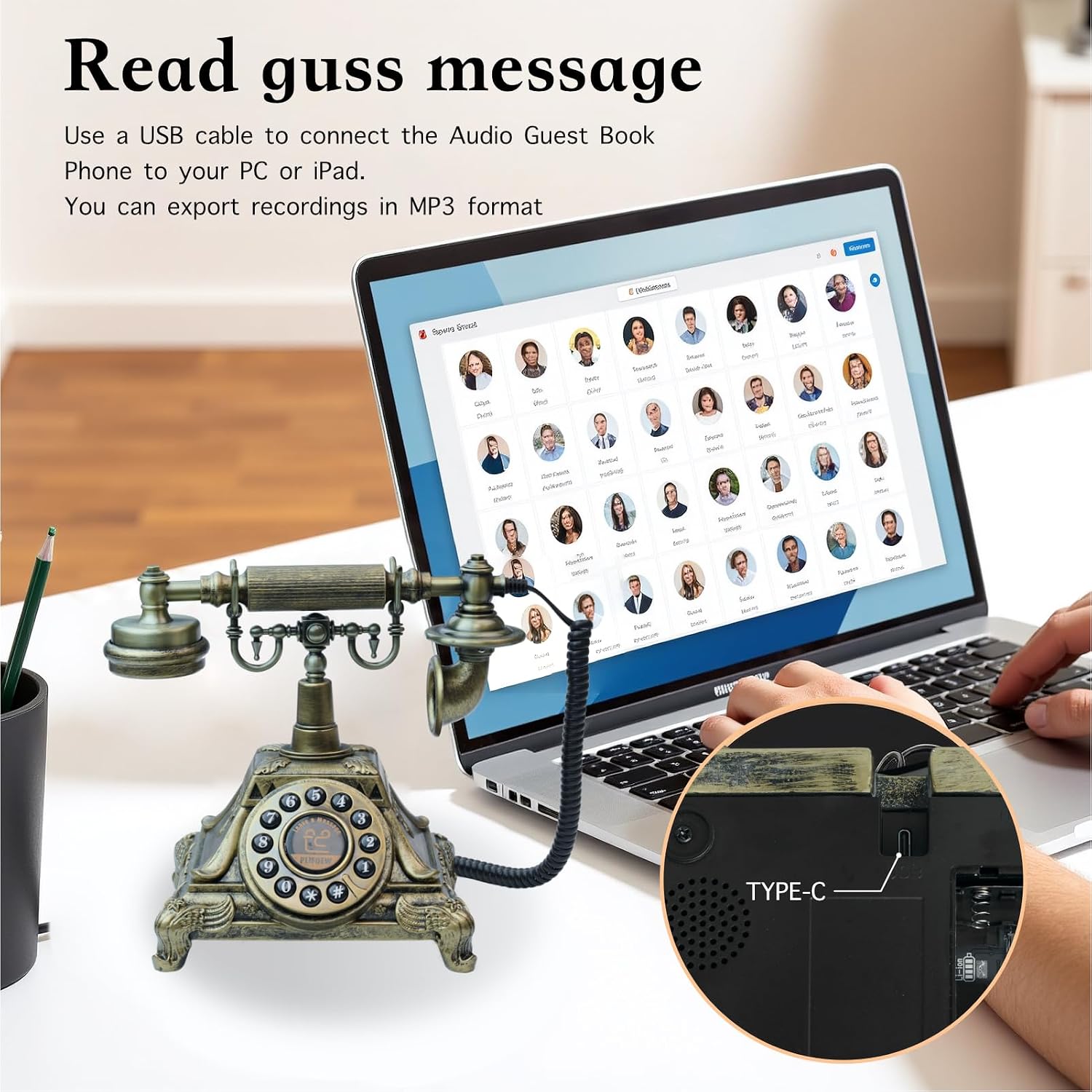 Audio Guest Book Wedding Phone,Audio Guestbook Phone Vintage Style Audio Message Voicemail for Graduation Retirement Party Birthdays Baby Shower Special Occasions (Bronze)