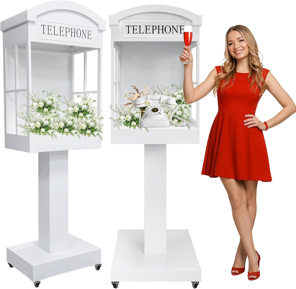 Audio Guest Book Phone Booth Stand with Wheels, Romantic Metal Audio Guestbook Telephone Booth for Wedding Birthdays Party Graduation Baby Shower Retirement Special Occasions Decoration