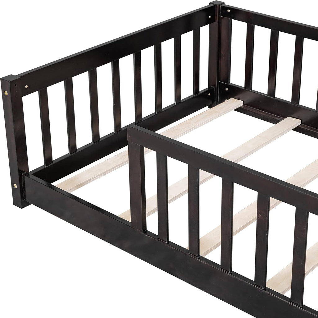 Twin Size Kids Montessori Floor Bed,Twin Floor Bed Frame with Slats,Solid Wood Twin Bed Frame for Girls Boys,White