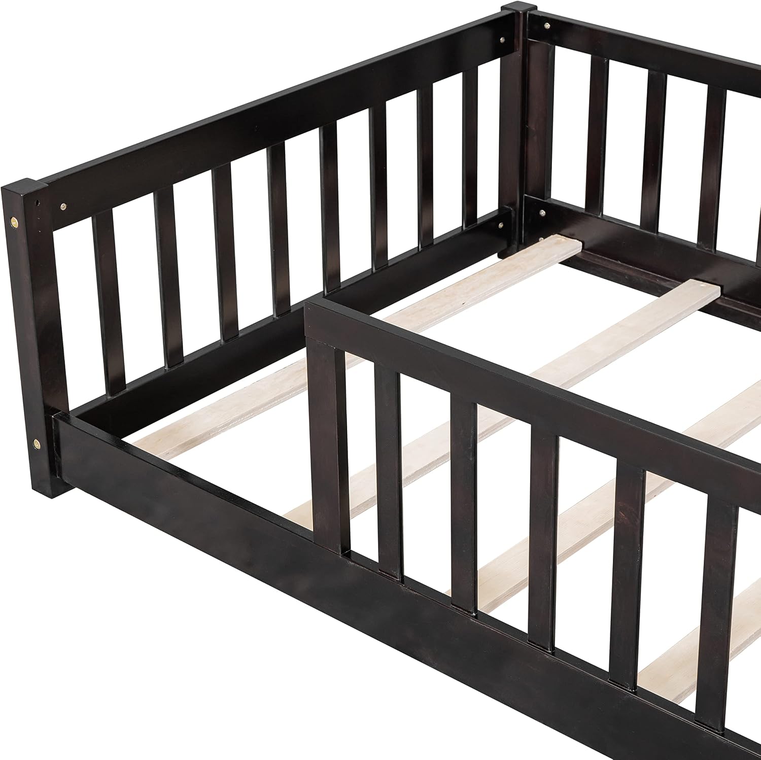 Twin Size Kids Montessori Floor Bed,Twin Floor Bed Frame with Slats,Solid Wood Twin Bed Frame for Girls Boys,White