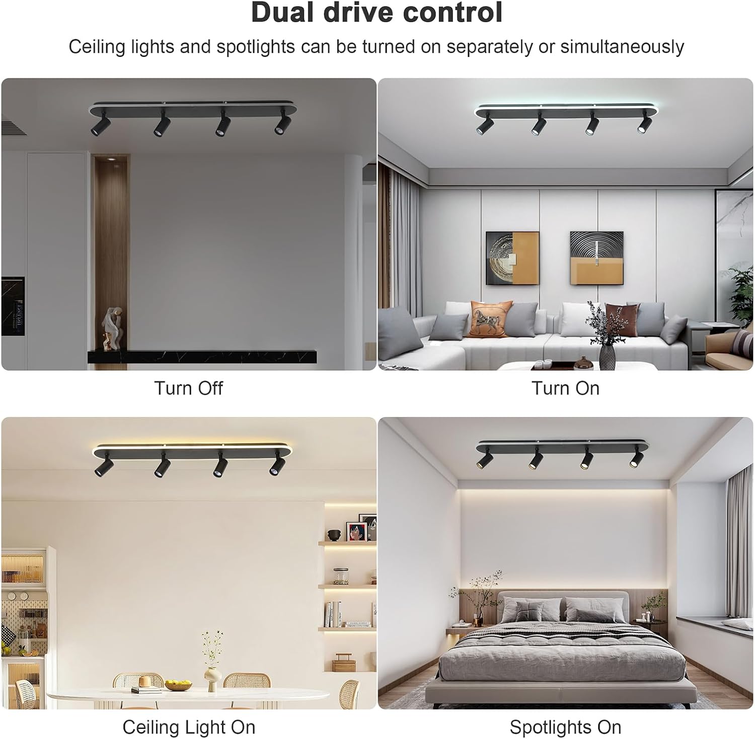 Jaycomey LED Track Lighting Fixtures Ceiling, 58W Adjustable Ceiling Spotlights with Remote, Dimmable 3000K-6500K Modern Kitchen Ceiling Light for Living Room Bedroom Dining Room Hallway Black