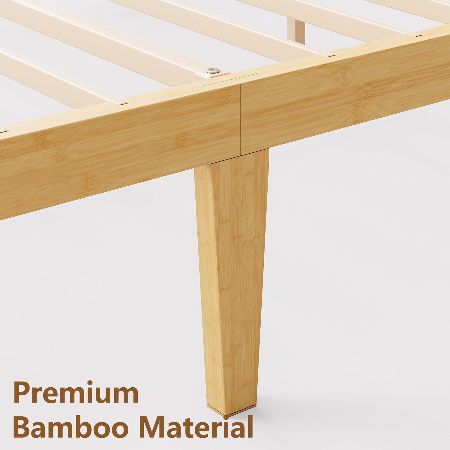14 in High Solid Bamboo Wood Platform Queen Bed Frame with Headboard, Bed Frame Queen Size, Heavy Duty, No Box Spring Needed, Nosie Free