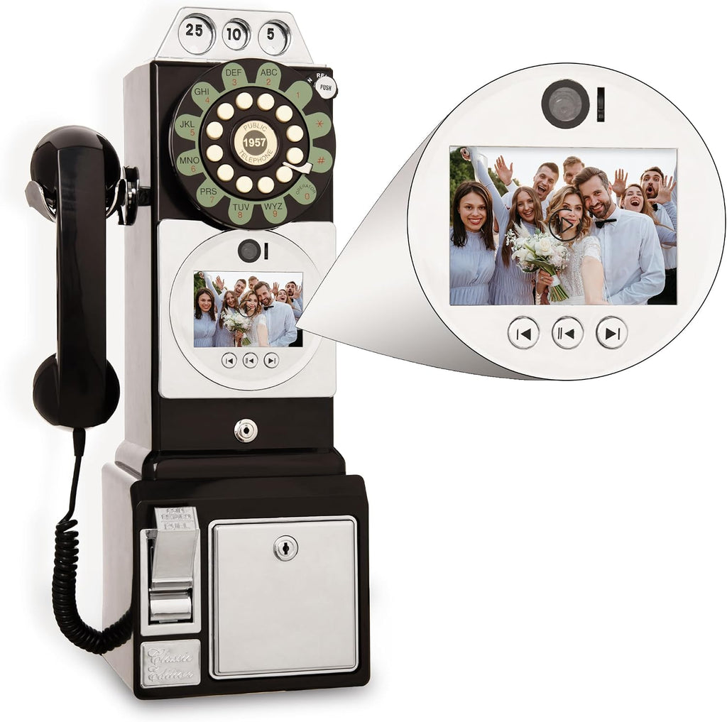 Video Audio Guest Book, Wedding Phone Customized Video Messages, Record Preserve Your Special Occasions, Ideal for a Variety of Memorable Party Occasions(Art Deco, Wall-Mounted Black)