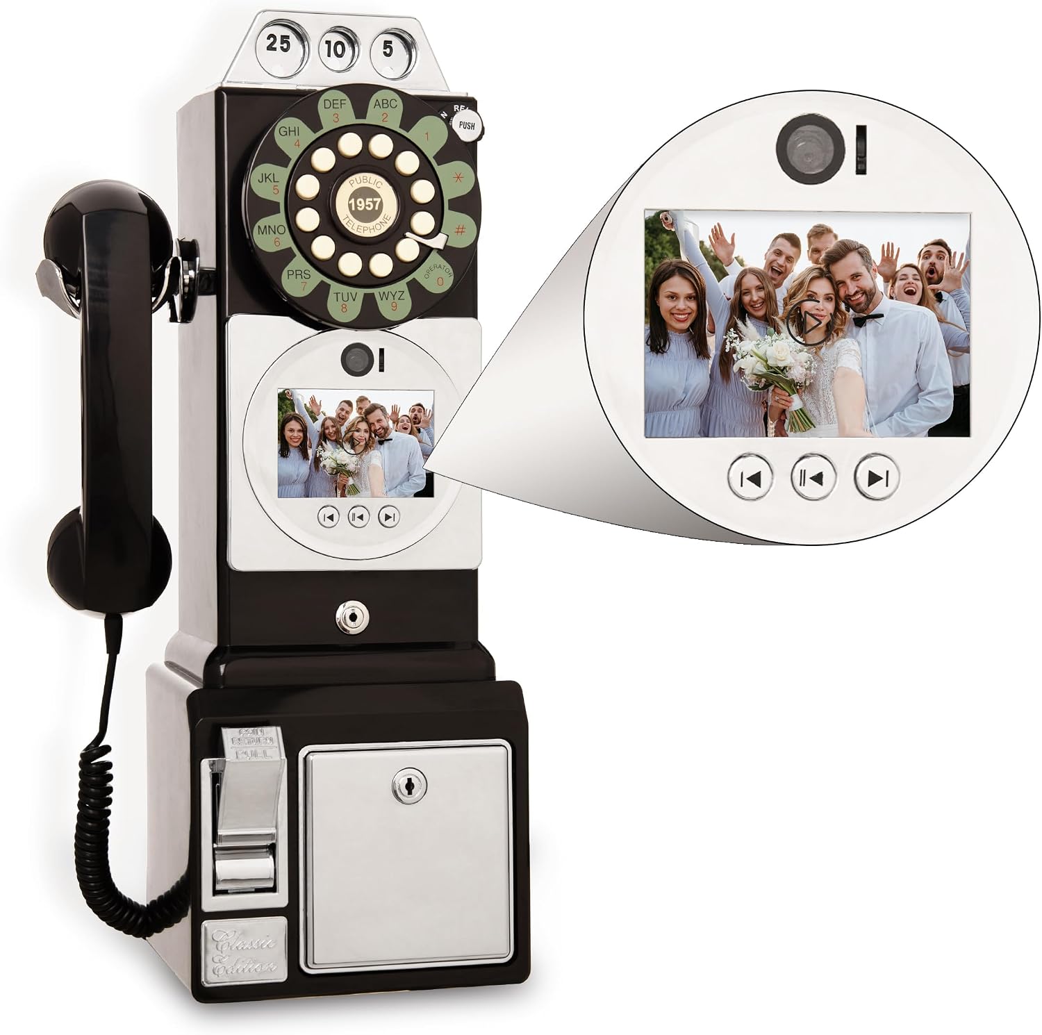 Video Audio Guest Book, Wedding Phone Customized Video Messages, Record Preserve Your Special Occasions, Ideal for a Variety of Memorable Party Occasions(Art Deco, Wall-Mounted Black)