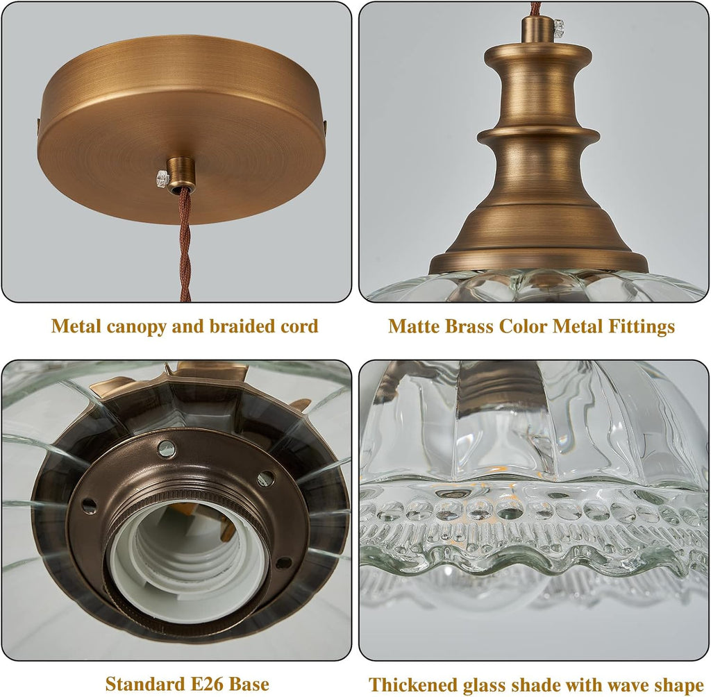 HDDFL Glass Pendant Lights Modern Pendant Lighting Fixtures Hanging Lamp Brushed Finish Hanging Light Fixture for Kitchen Island Bedroom Dining Room Coffee Shop Hallway 2 Pack