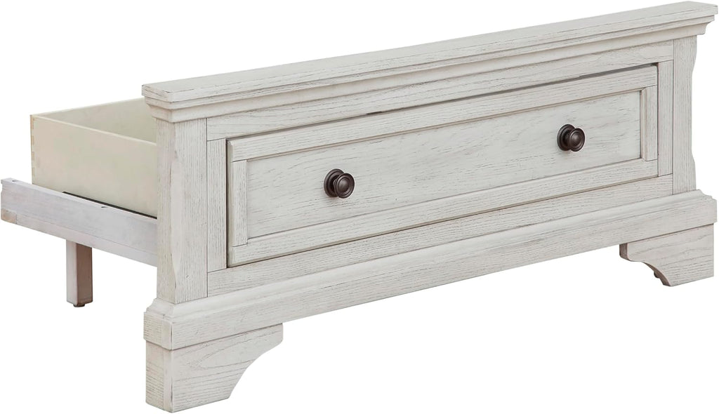 Signature Design by Ashley Robbinsdale Casual Twin Sleigh Storage Platform Bed with 1 Drawer, Foundation or Box Spring Not Needed, White