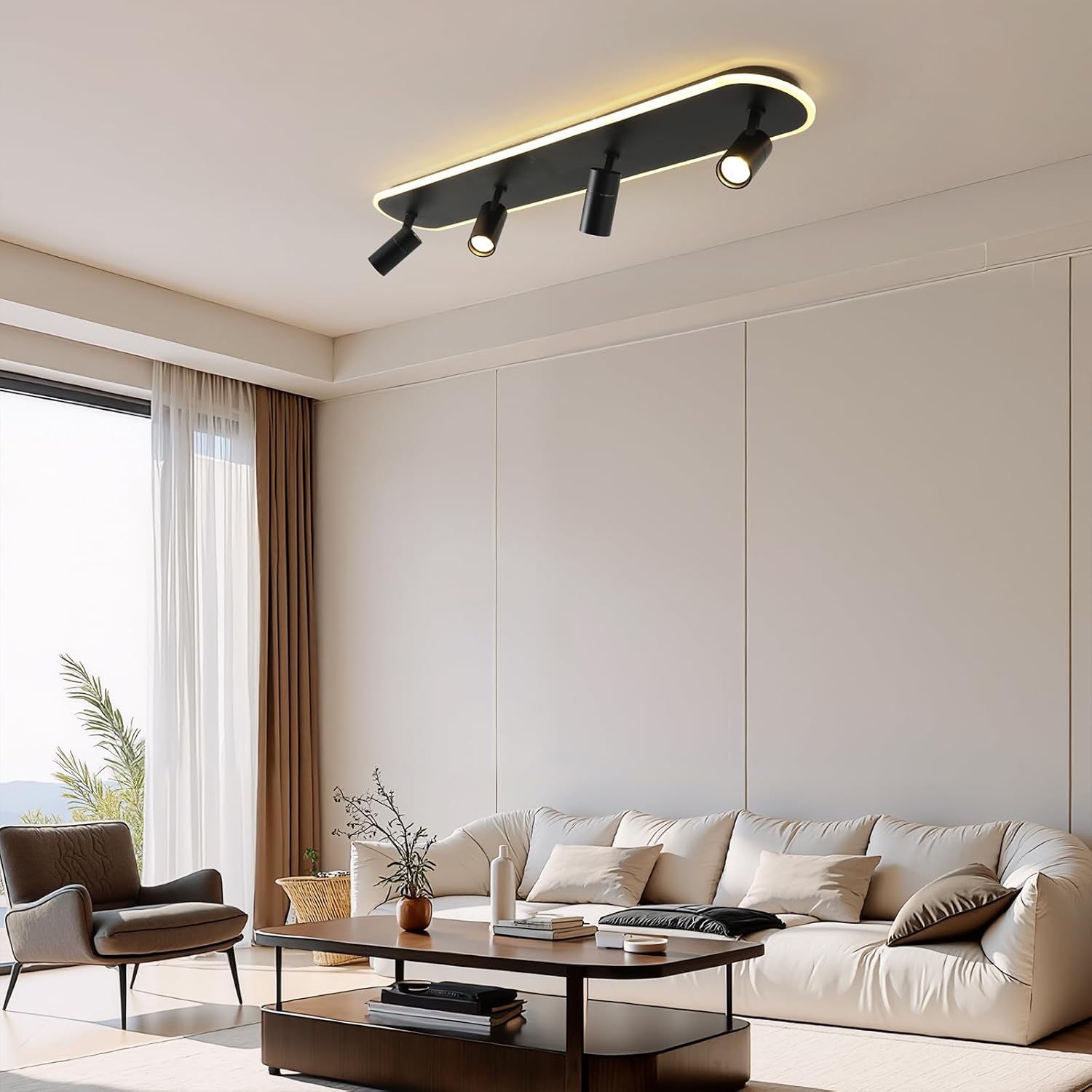 Jaycomey LED Track Lighting Fixtures Ceiling, 58W Adjustable Ceiling Spotlights with Remote, Dimmable 3000K-6500K Modern Kitchen Ceiling Light for Living Room Bedroom Dining Room Hallway Black