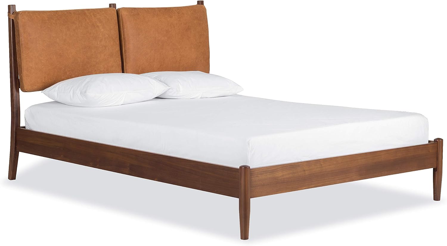 Poly & BARK Truro Queen Bed Headboard Cushion Set in Full-Grain Pure-Aniline Italian Tanned Leather in Cognac Tan