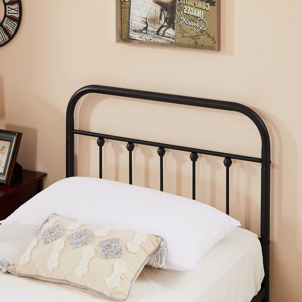 VECELO Twin Size Victorian Style Metal Bed Frame with Headboard Classic Metal Platform Bed Frame Mattress Foundation with Footboard/Under Bed Storage/No Box Spring Classic Black