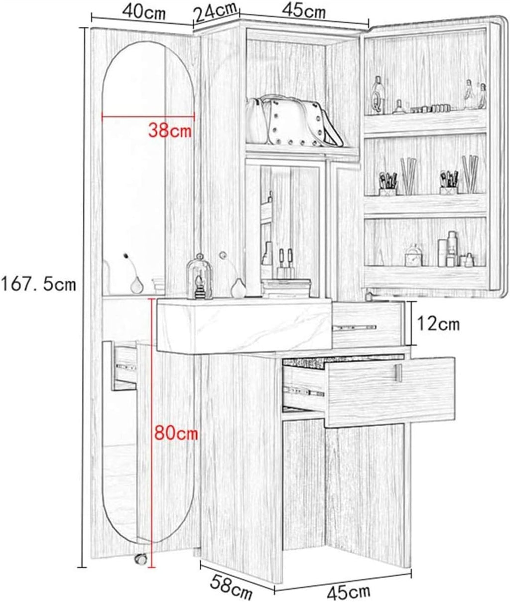 Vanity Table Set|Modern Minimalist Dressing Table | with lockers | Full-Length Mirror | Bedroom Dressing Table | Large Capacity Storage Function