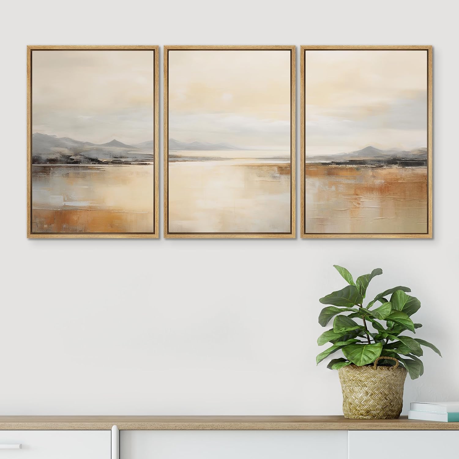 SIGNWIN Framed Canvas Print Wall Art Set Golden Hour Lake View Reflective Mountain Landscape Illustrations Modern Colorful Ultra for Living Room, Bedroom, Office - 24'x36'x3 Natural