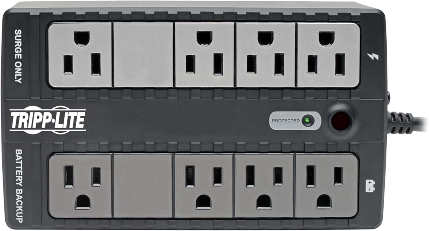 Tripp Lite 500VA Mini UPS Battery Backup Surge Protector, 8 Outlets, Uninterruptible Power Supply, Small UPS for Home & Office, TV & Computer UPS, 3-Year Warranty & $100,000 Insurance (BC500)