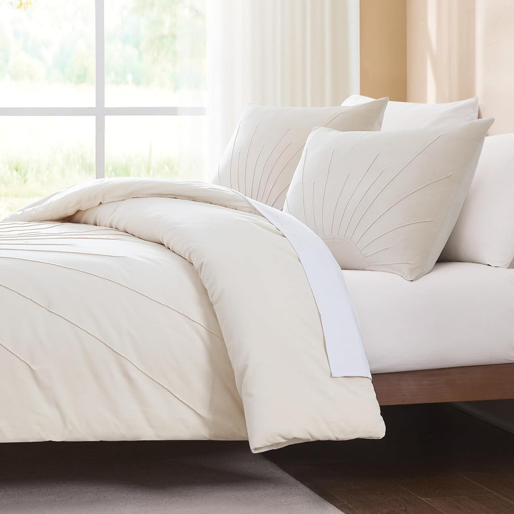 Lush Decor x Chuks Collins Solar Drift Velvet Comforter 3 Piece Set Queen Cream - Queen Comforter Set - Velvet Bedding Set - White Comforter - Sun Design - Luxury Bedding
