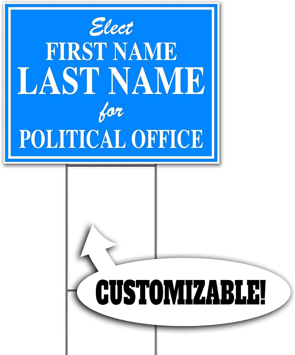Elect Name for Political Office Customizable (18' x 24') Yard Sign, Quantity Discounts, Multi-Packs, Includes Metal Step Stake, Bandit, New, Advertising, USA