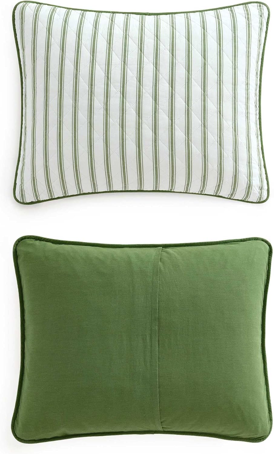 Martha Stewart - King Quilt Set, 100% Soft & Breathable Bedding with a Lightweight Feel for Year Round Comfort, 3 Piece Bed Set with Matching Pillowcases (Ticking Stripe Green)