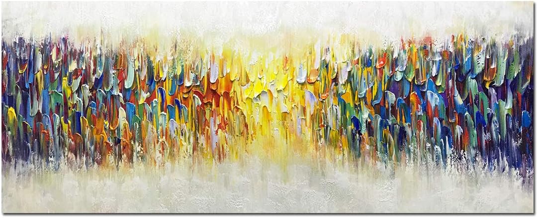 AMEI Art,24x60Inch Large Size Knife Painted Texture Art Yellow White Abstract Canvas Wall Art Colorful Modern Oil Paintings Framed Ready to Hang