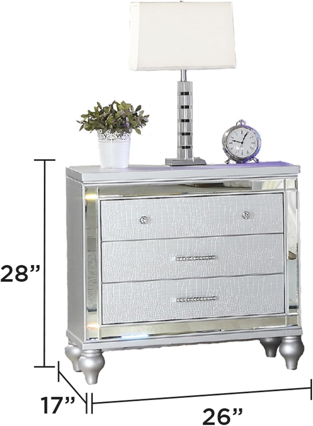 Full 4 PC LED Bedroom Set Made with Wood in Silver Color XL162