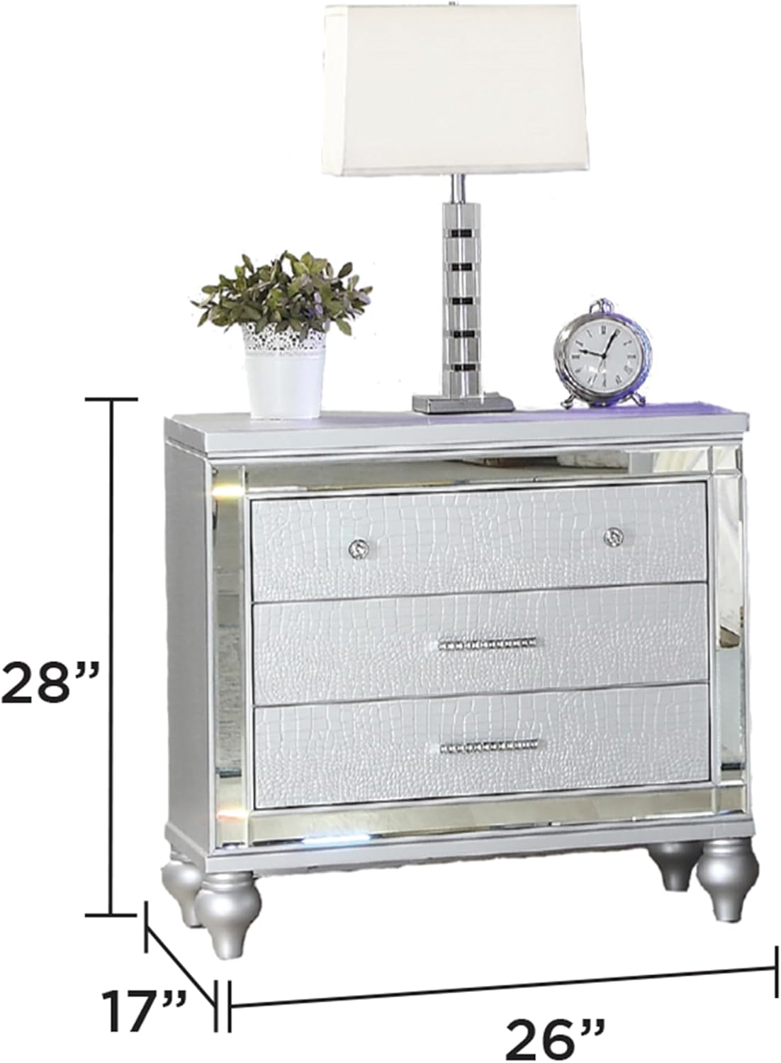 Full 4 PC LED Bedroom Set Made with Wood in Silver Color XL162