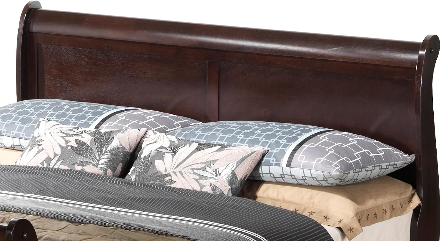 GDFStudio Full Size Wood Platform Bed Frame, Classic Sleigh Design with Curved Trim & Wood Posts,Easy Assembly, Box Spring Required,Timeless Elegant Bedroom Furniture,Cappuccino
