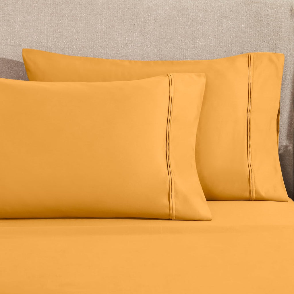 Superior 1200 Thread Count Egyptian Cotton Sheet Set, Bedroom Sheets, Modern Home Essentials, Luxury Bedding, 1 Elastic Deep Pocket Fitted Bed Sheet, 1 Flat Sheet, 2 Pillowcases, Queen, Dijon